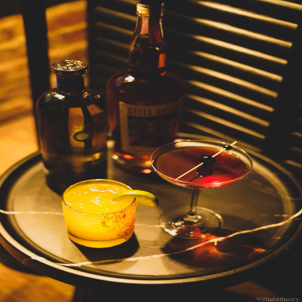 Drinks on a table in the afternoon light